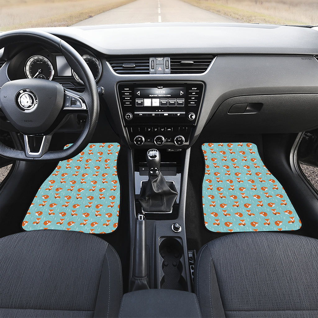 Winter Fox Pattern Print Front and Back Car Floor Mats