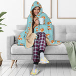 Winter Fox Pattern Print Hooded Blanket