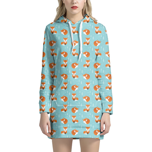 Winter Fox Pattern Print Hoodie Dress