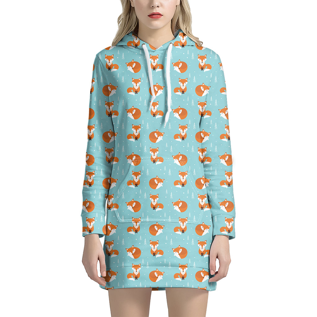 Winter Fox Pattern Print Hoodie Dress