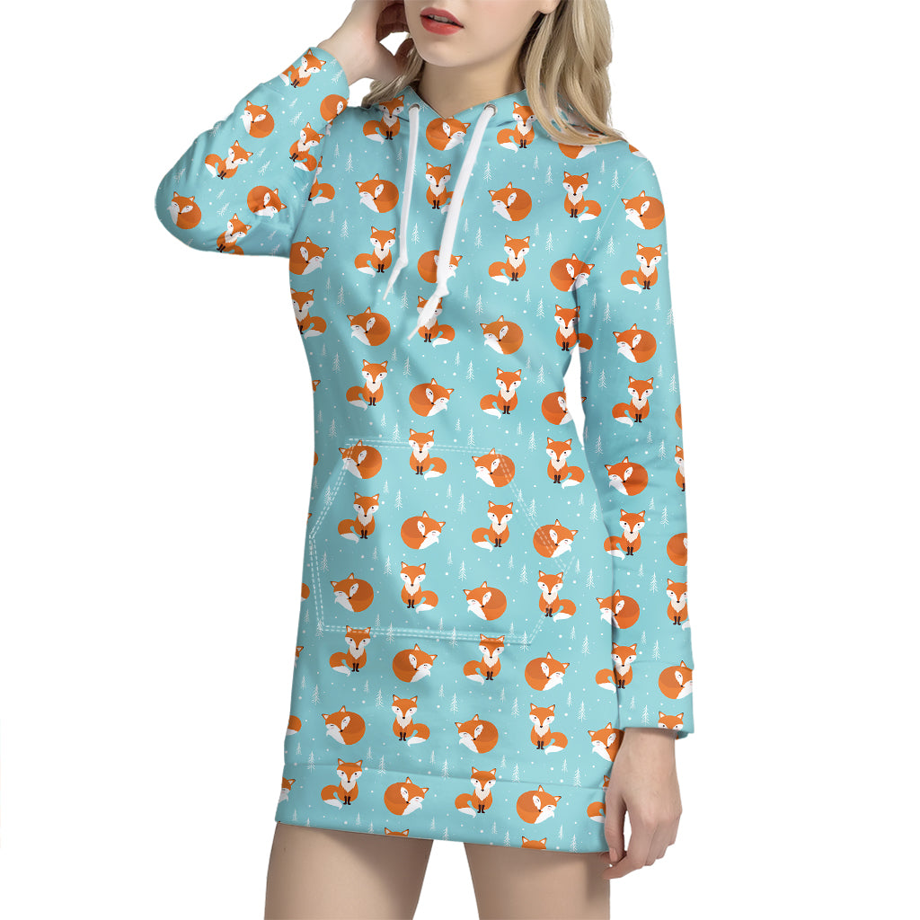 Winter Fox Pattern Print Hoodie Dress