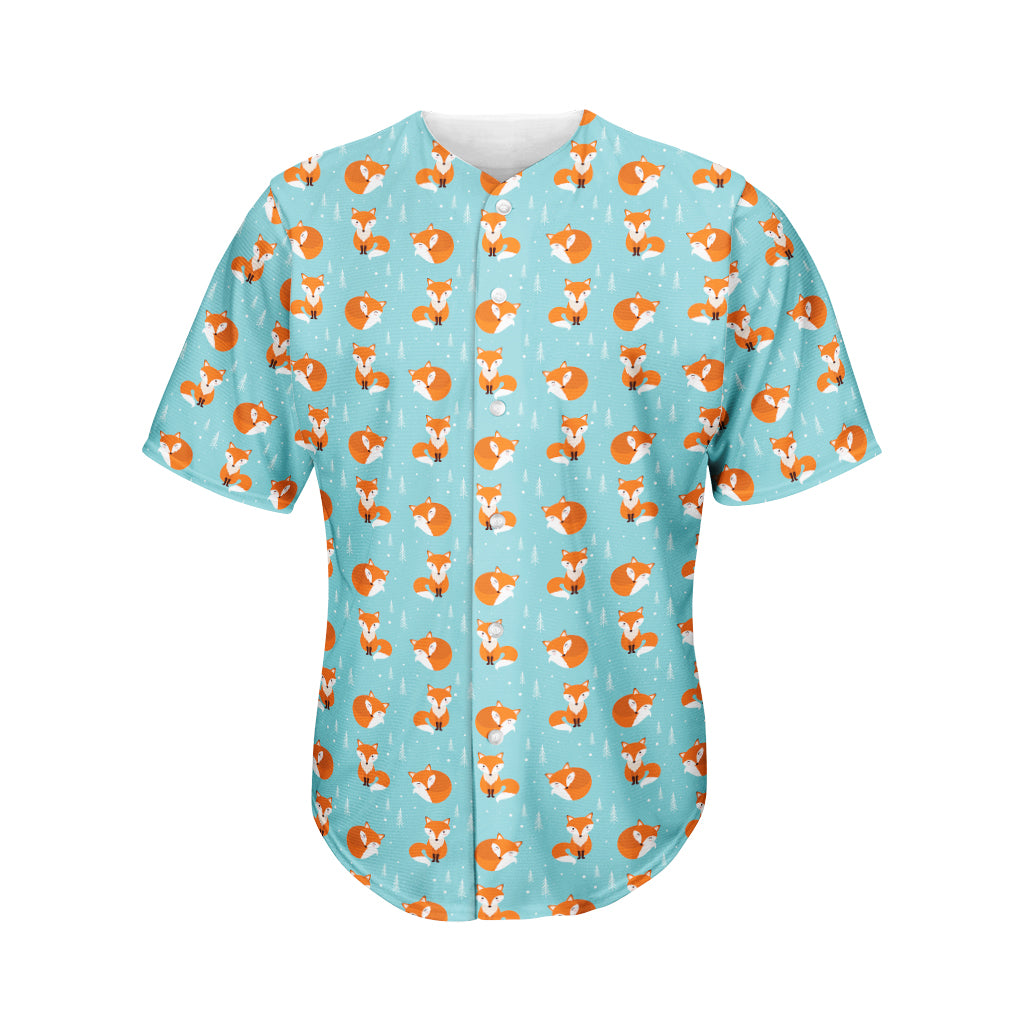 Winter Fox Pattern Print Men's Baseball Jersey