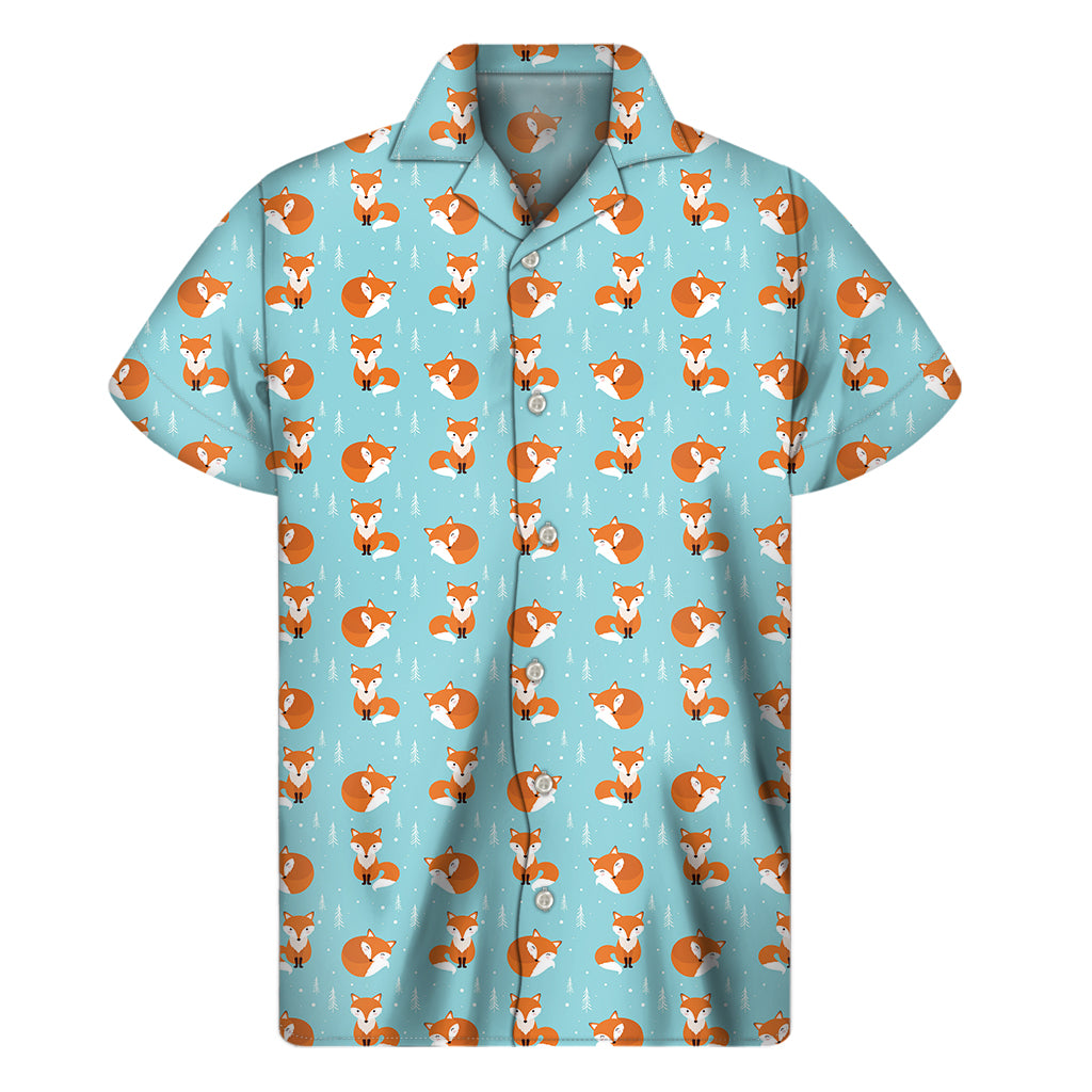 Winter Fox Pattern Print Men's Short Sleeve Shirt