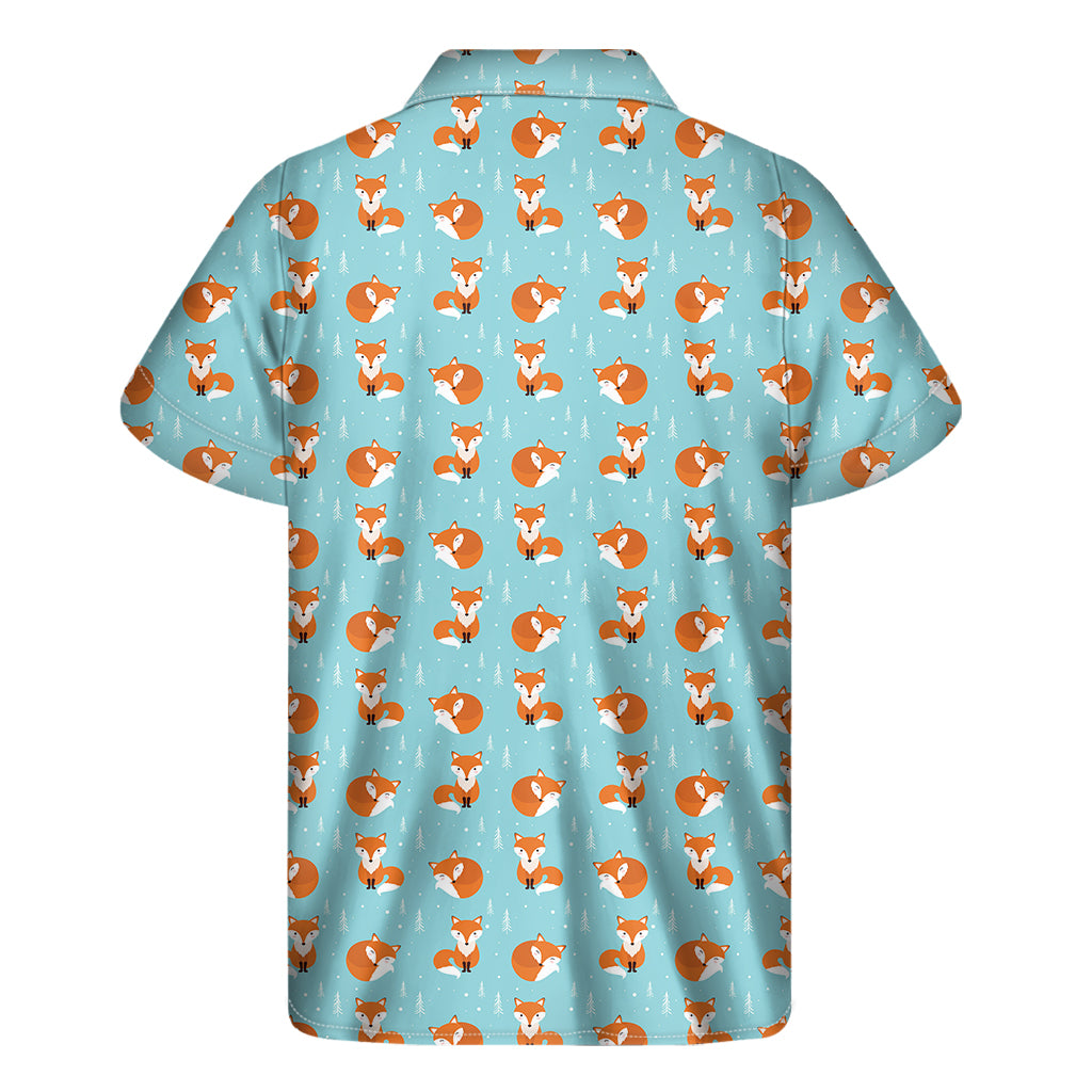 Winter Fox Pattern Print Men's Short Sleeve Shirt