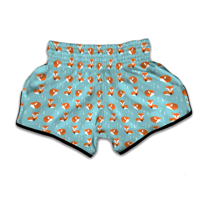 Winter Fox Pattern Print Muay Thai Boxing Shorts