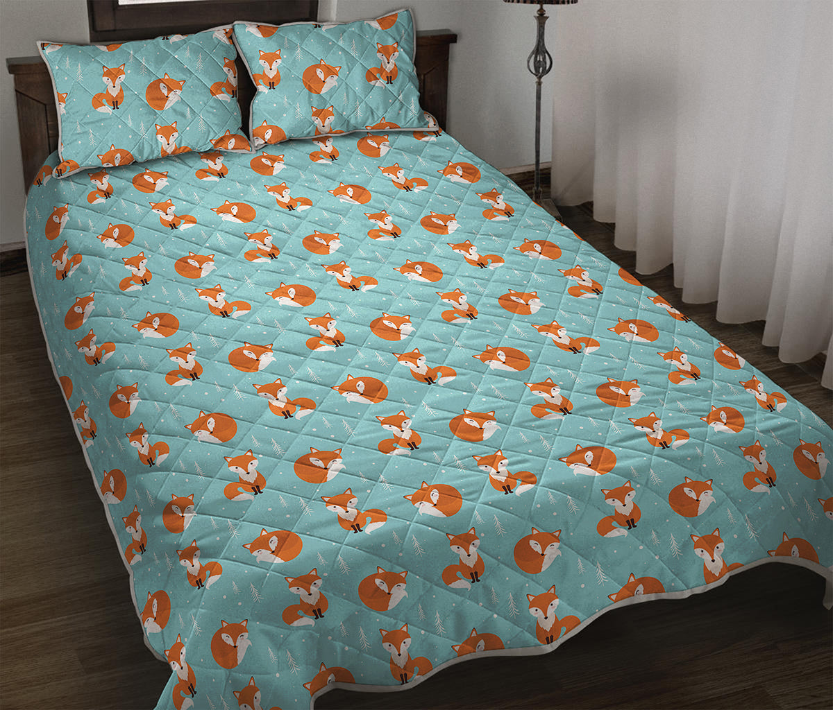 Winter Fox Pattern Print Quilt Bed Set