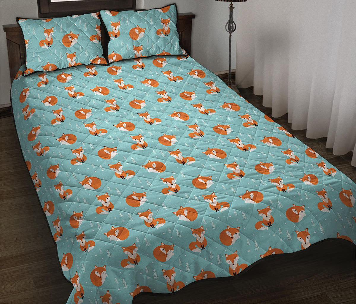 Winter Fox Pattern Print Quilt Bed Set