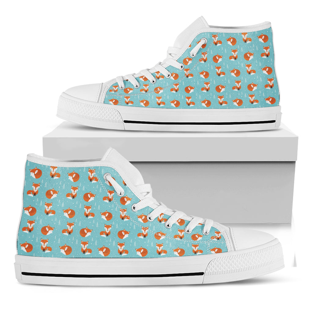 Winter Fox Pattern Print White High Top Shoes