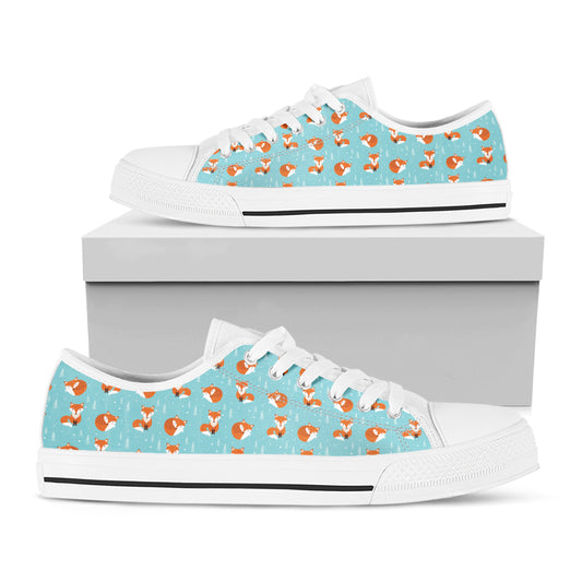 Winter Fox Pattern Print White Low Top Shoes