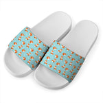 Winter Fox Pattern Print White Slide Sandals