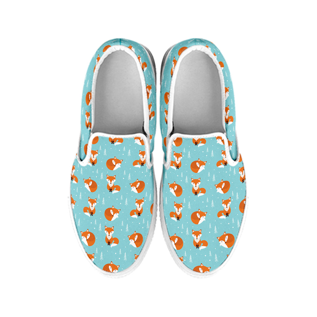 Winter Fox Pattern Print White Slip On Shoes