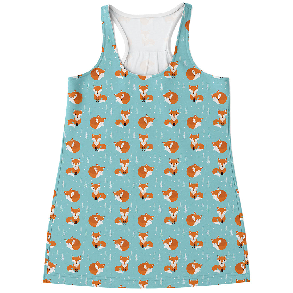 Winter Fox Pattern Print Women's Racerback Tank Top