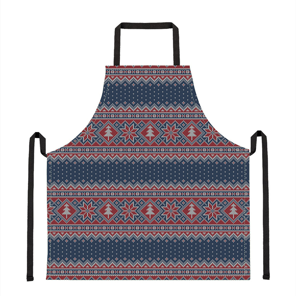 Winter Holiday Knitted Pattern Print Apron