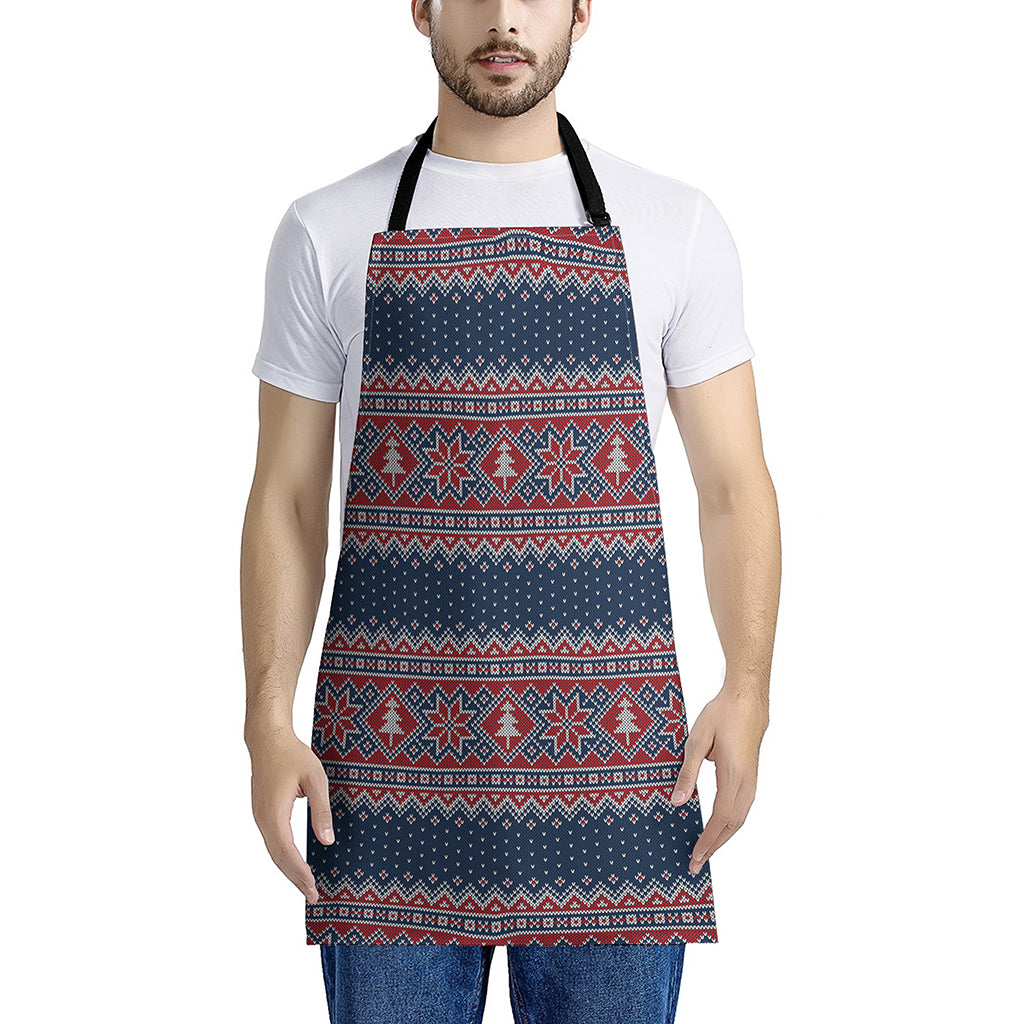 Winter Holiday Knitted Pattern Print Apron