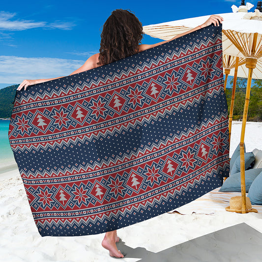 Winter Holiday Knitted Pattern Print Beach Sarong Wrap