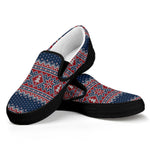 Winter Holiday Knitted Pattern Print Black Slip On Shoes