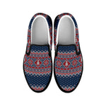 Winter Holiday Knitted Pattern Print Black Slip On Shoes