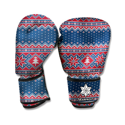 Winter Holiday Knitted Pattern Print Boxing Gloves