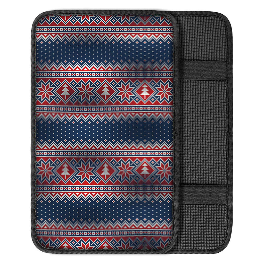 Winter Holiday Knitted Pattern Print Car Center Console Cover