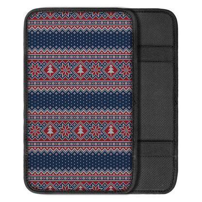 Winter Holiday Knitted Pattern Print Car Center Console Cover