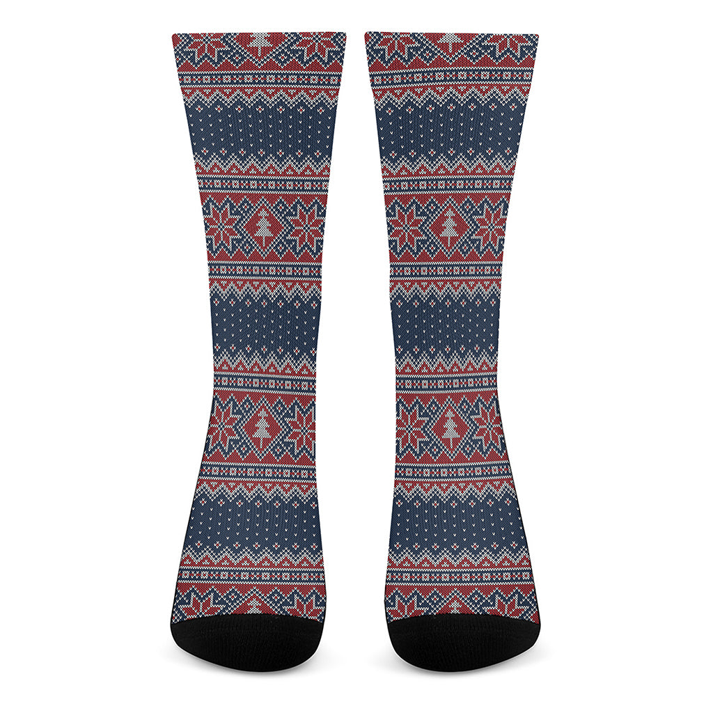 Winter Holiday Knitted Pattern Print Crew Socks