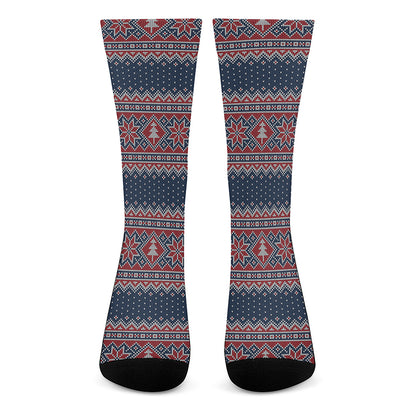 Winter Holiday Knitted Pattern Print Crew Socks