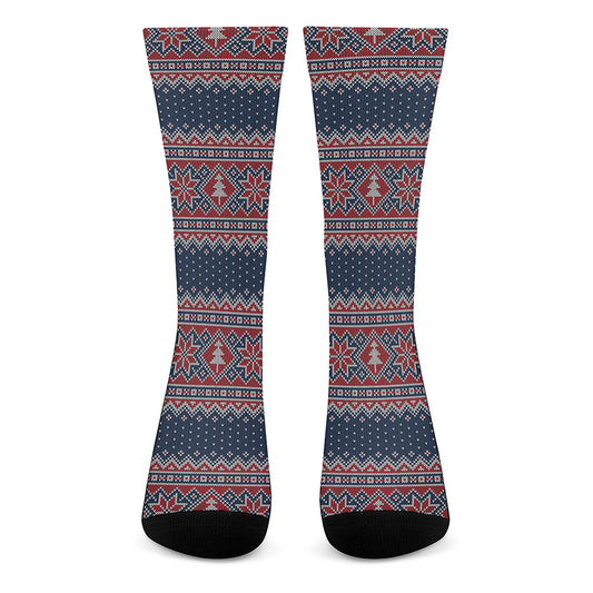 Winter Holiday Knitted Pattern Print Crew Socks