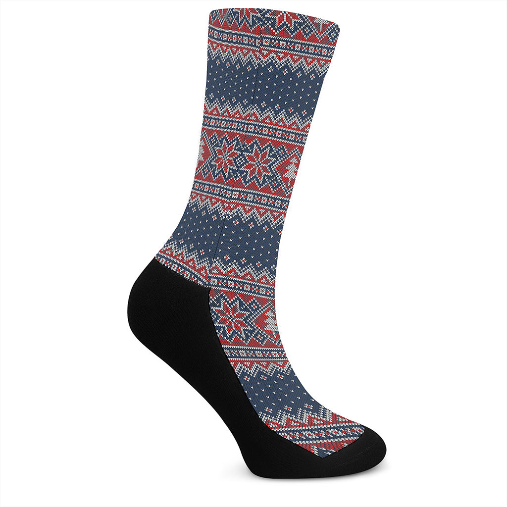 Winter Holiday Knitted Pattern Print Crew Socks