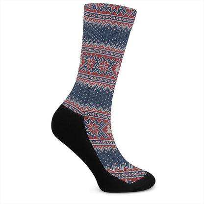 Winter Holiday Knitted Pattern Print Crew Socks