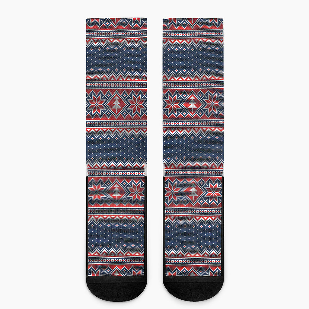 Winter Holiday Knitted Pattern Print Crew Socks