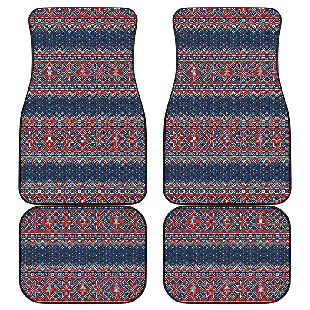 Winter Holiday Knitted Pattern Print Front and Back Car Floor Mats