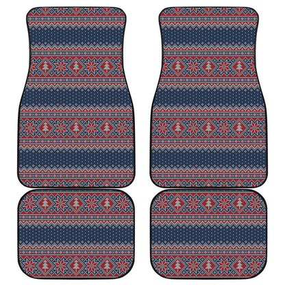 Winter Holiday Knitted Pattern Print Front and Back Car Floor Mats
