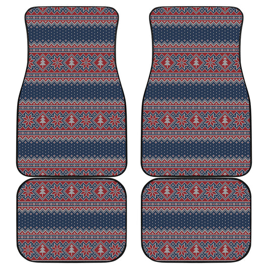 Winter Holiday Knitted Pattern Print Front and Back Car Floor Mats