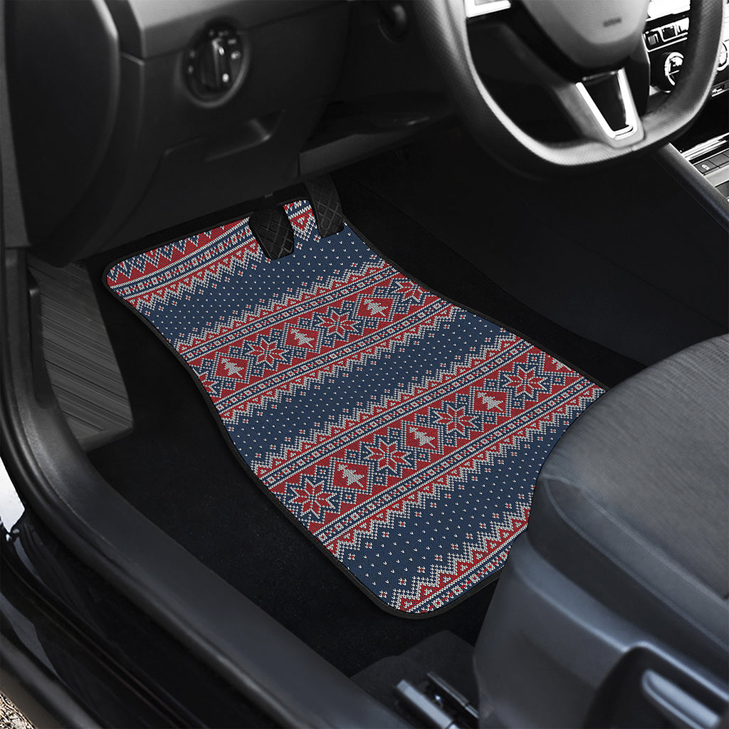 Winter Holiday Knitted Pattern Print Front and Back Car Floor Mats