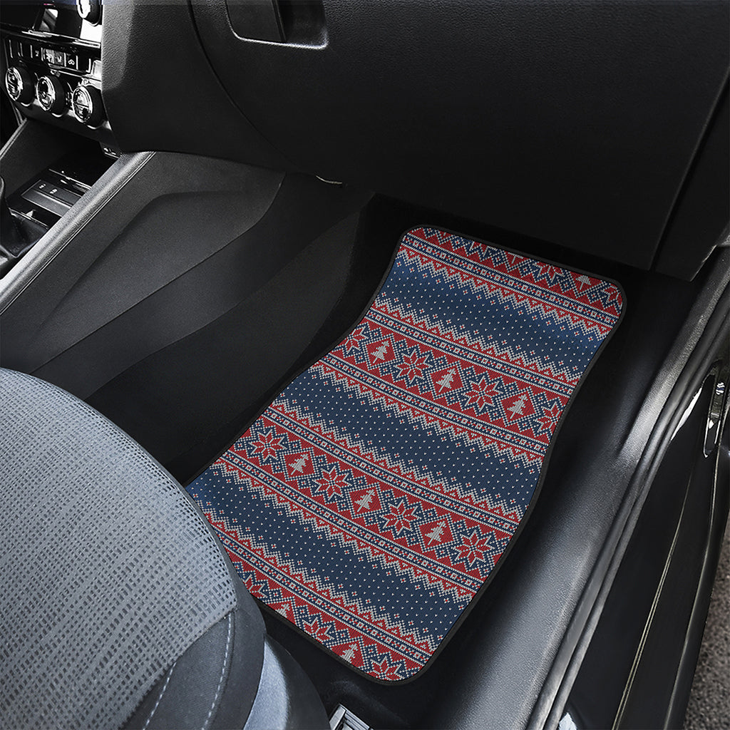 Winter Holiday Knitted Pattern Print Front and Back Car Floor Mats
