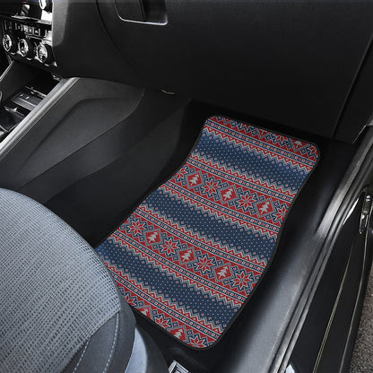 Winter Holiday Knitted Pattern Print Front and Back Car Floor Mats
