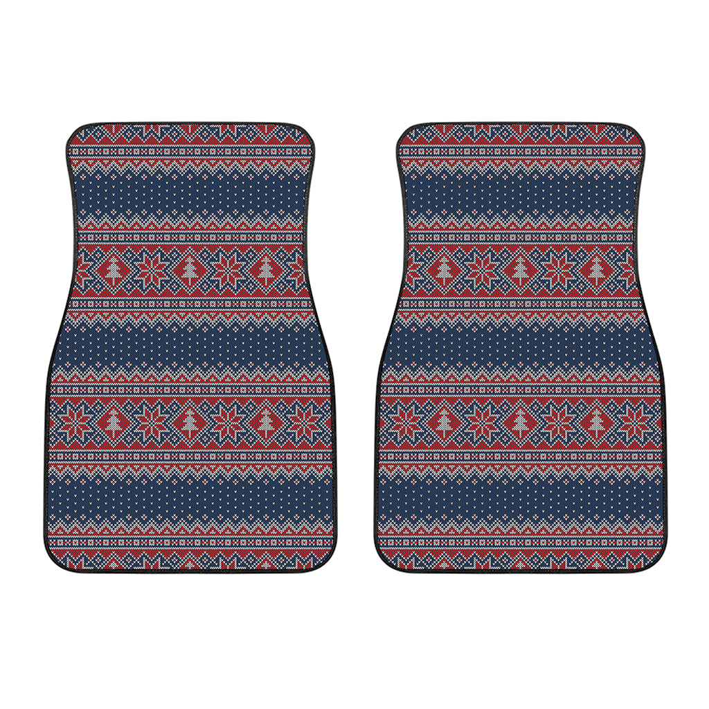 Winter Holiday Knitted Pattern Print Front Car Floor Mats