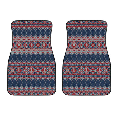 Winter Holiday Knitted Pattern Print Front Car Floor Mats