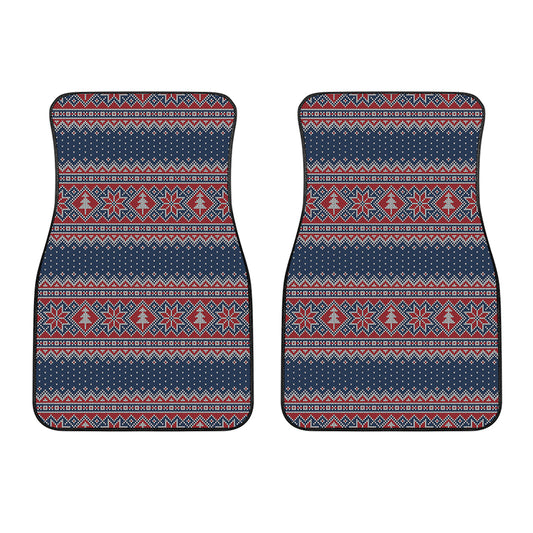 Winter Holiday Knitted Pattern Print Front Car Floor Mats