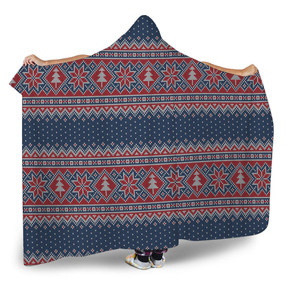 Winter Holiday Knitted Pattern Print Hooded Blanket