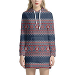 Winter Holiday Knitted Pattern Print Hoodie Dress