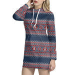 Winter Holiday Knitted Pattern Print Hoodie Dress