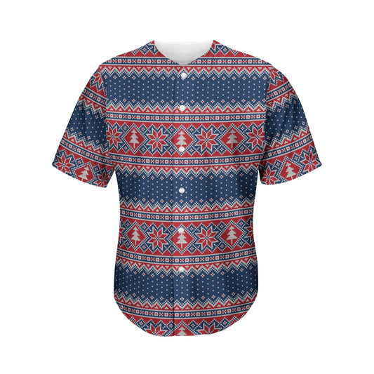 Winter Holiday Knitted Pattern Print Men's Baseball Jersey