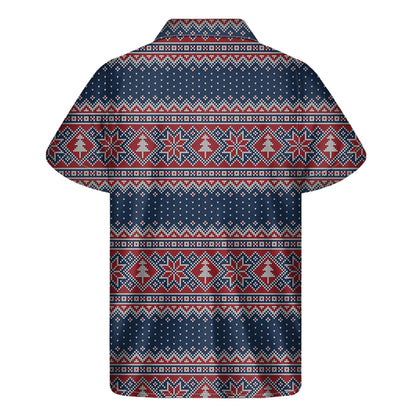 Winter Holiday Knitted Pattern Print Men's Short Sleeve Shirt