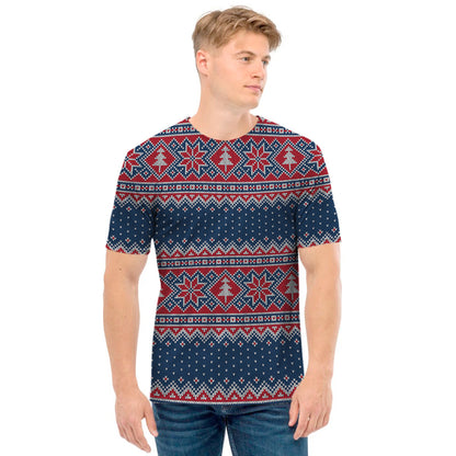 Winter Holiday Knitted Pattern Print Men's T-Shirt