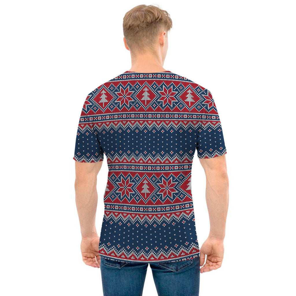 Winter Holiday Knitted Pattern Print Men's T-Shirt