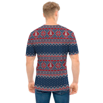 Winter Holiday Knitted Pattern Print Men's T-Shirt