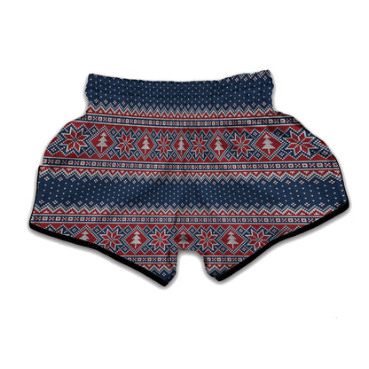 Winter Holiday Knitted Pattern Print Muay Thai Boxing Shorts