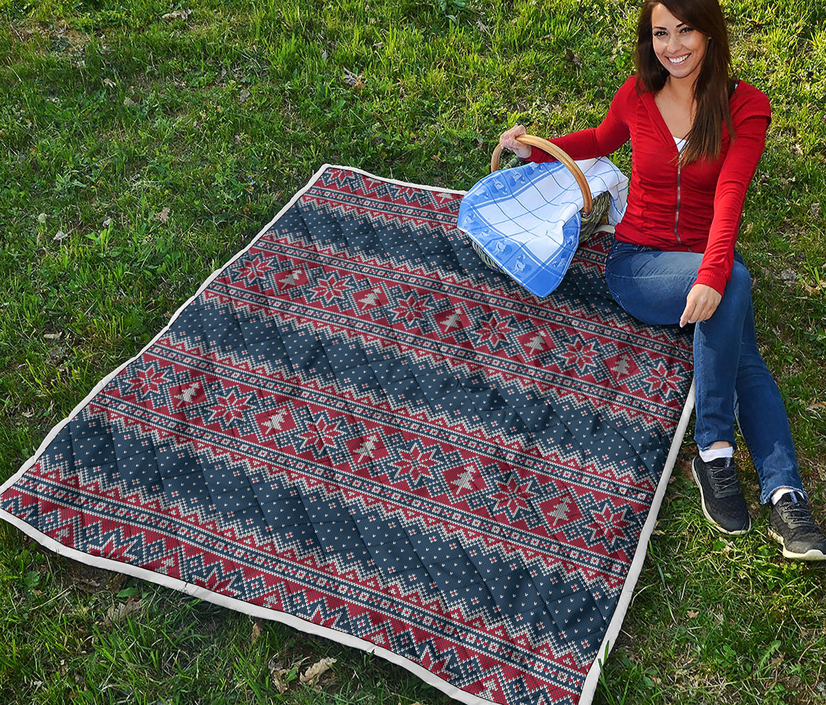 Winter Holiday Knitted Pattern Print Quilt
