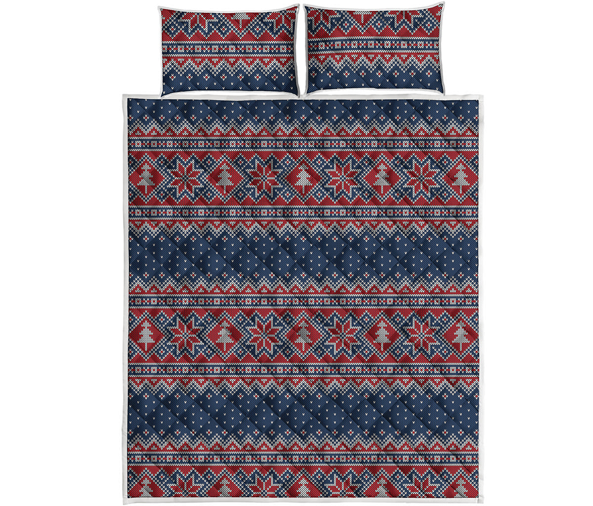 Winter Holiday Knitted Pattern Print Quilt Bed Set
